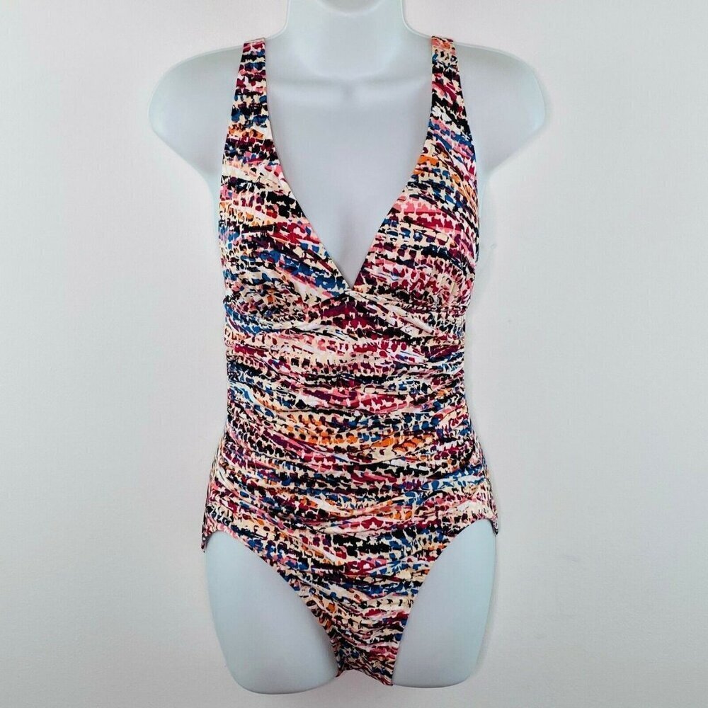 Swim Solutions $98 Ruched One Piece Swimsuit Tummy Control Size 8